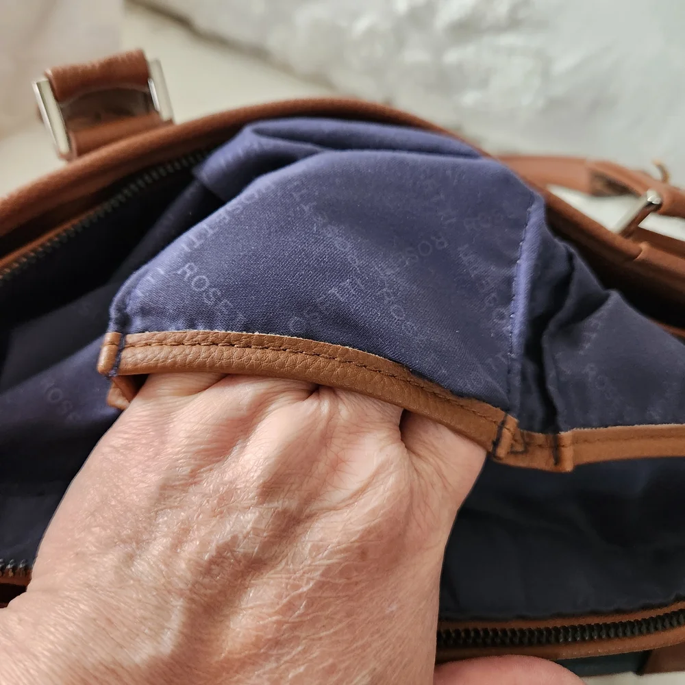 Rosetti Navy and Brown Two-Tone Messenger Tote Lots Of Pockets